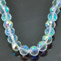 8mm Round Faceted 96 Facet Rich-cut Fire-n-Ice Crys 16" Strand