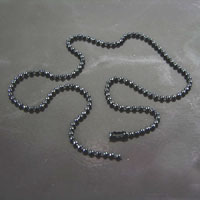 17in 2mm Ball Chain Necklace w/snap, Black, pk/6