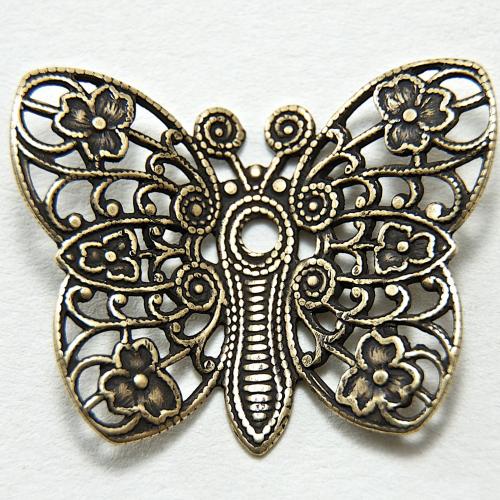 31mm New Butterfly Charm, filigree, vintage gold, 6 each