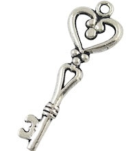 42mm Silver Key Charm, antique silver, pack of 18