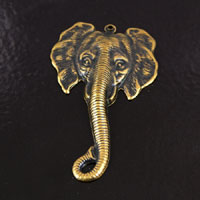 29x49mm Elephant Head Charm, Antiqued Gold, pk/6