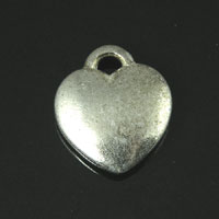15mm(0.6in) Puffed Heart Charm/Drop w/loop, Classic Silver, pk/6