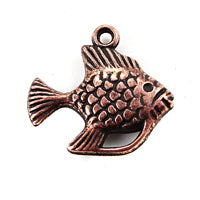 27x25mm Fish Charm/Pendant w/loop, Antiqued Copper, pk/6