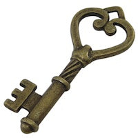 46mm Heart Skeleton Key Charm, vintage gold, pack of 12
