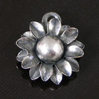 12mm Flower Drop Charm, Classic Silver, pk/6