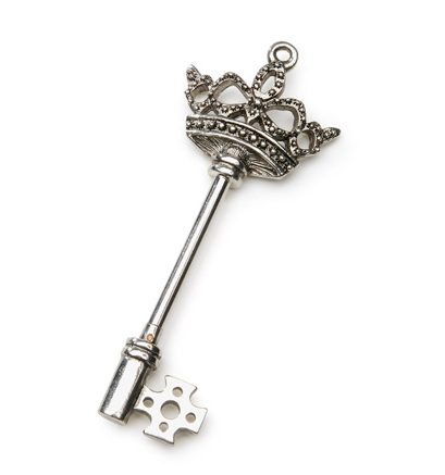 3 inch Key Charm Pendant, bead holder, Antique silver, ea