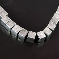 6mm Square Spacer Bead, w-large hole, Classic Silver, str