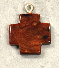 20mm Burled Wood Cross Pendant or Charm, Italian Lucite, each