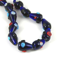 25x15mm Teardrop Shape Cobalt Blue Glass Beads w/Spots, strand