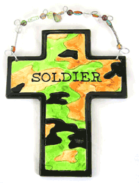 8in "Soldier" Ceramic Cross, Camoflauge, EA