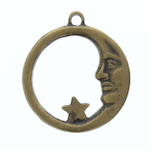 19mm Vintage Gold Man on the Moon and Star Charm, Pack of 6