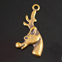 16mm Rudolph the Reindeer Charms, Vintage Brass, pack of 6