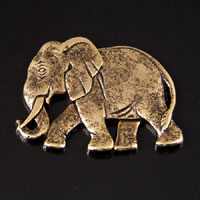 36mm Walking Elephant, Vintage Brass Flat Back, pack of 4