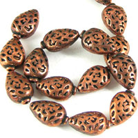 21x13mm Dimpled Tear Drop Bead, Antique Copper, strand
