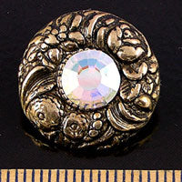 28mm Round w/Crystal Antiqued Gold Vintage Button, ea
