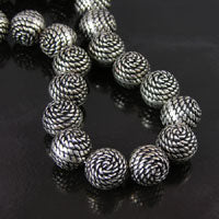 15mm Coiled Rope Round Antiqued Silver Beads, 12in strand