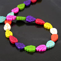 13mm Carved Leaf Beads, Multi-Color Turquoise, 15 inch strand