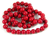 12mm Cranberry Red Fossil Beads, 16 inch strand
