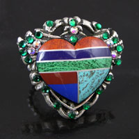 Southwestern Heart Ring with faux inlay stone, adjustable size