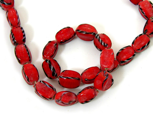 14mm Red Black White Indian Trader Beads, Glass, 23 beads on 12 inch strand