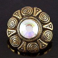 29mm Round w/Crystal Antiqued Gold Vintage Button, ea