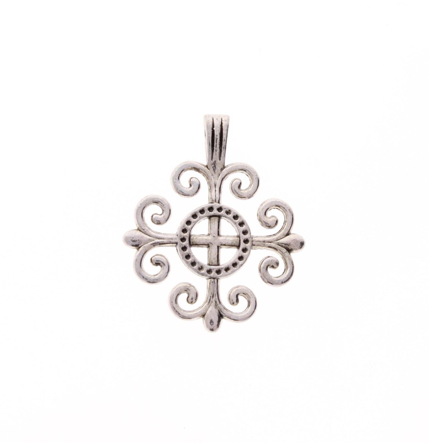 32mm Antique Silver Exquisite Cross Pendant Charm, pkg/12