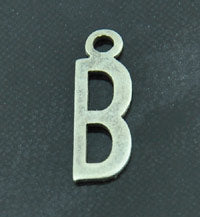 15mm B Letter Charm, Vintage Silver, 6 pack