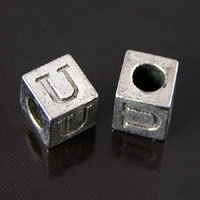8mm Metal Cast Alphabet Bead U, pack of 12