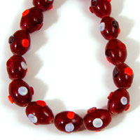 17mm Oval Red Hobnail Art Glass Beads, 12 inch strand