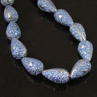 24x14mm Blue Denim Classic Silver Vintage Teardrop Beads, strand
