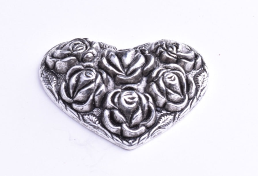 41x35mm Antiqued Silver Heart w/Roses, Flatback Ea