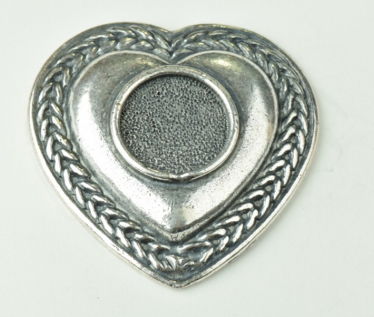 40mm 3d Metal Heart Pendant, cast with bezel, each