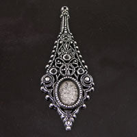 Ornate Chandelier Drop with oval bezel, Flat Back Antique Silver, pack of 3