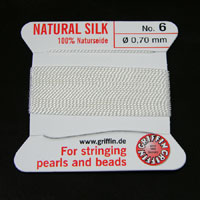 Griffin Bead Cord 100% Silk - No. 6 (0.70mm) White, 2 meters, pk