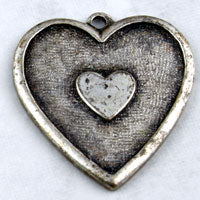 10mm Vintage Silver Heart and Heart Charm, 6 pack