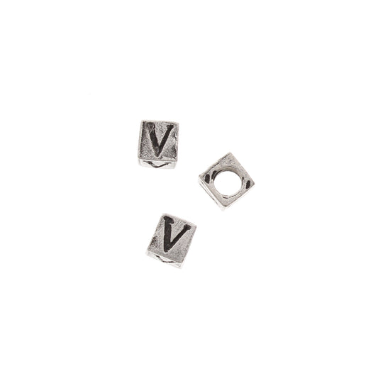 8mm Alphabet Block Bead, V, silver metal cast, pack of 12 08830/V