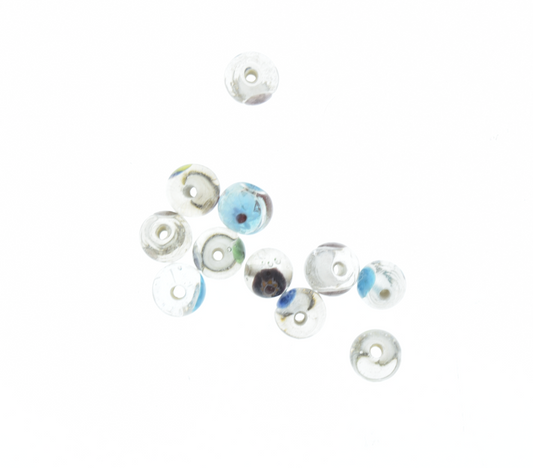8mm Round Clear w/Flowers Glass Beads, 7in str