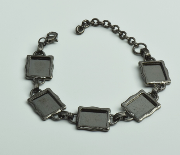 7" Antique Gun metal Frame Tag Bracelet, cast , each