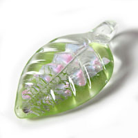 40x22mm Leaf Pendant, Green and Silver Foil, ea