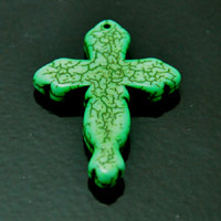 30x45mm(1.19x1.78in) Green Turquoise Fleury Cross Pendant, drilled, ea