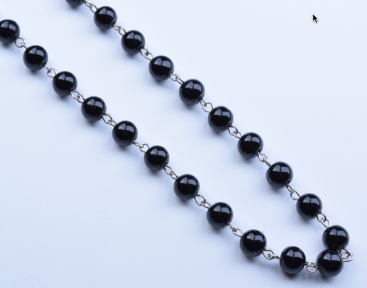 8mm Black Glass Beaded link Chain, Rosary chain, by the foot