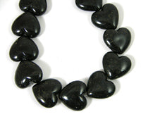 27mm Black Onyx Heart Beads, Italian Lucite, 12 inch strand