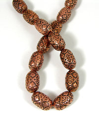 22mm Oriental Mandarin Barrel Beads, Antique Copper, 12 inch strand