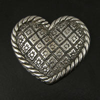 48x42mm Plaid Patterned Heart, Antiqued Silver Flatback
