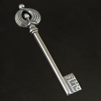 Key charm, 3.3in(85mm) Regal Skeleton Key Metal Stamping, Classic Silver, pkg/2
