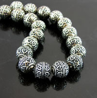 13mm Classic Silver Round Heart Beads,- 12in strand