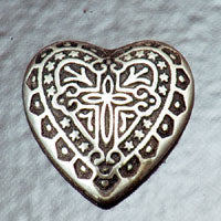 18mm Engraved Heart w/Cross, FlatBack, Antique Silver, pk/6