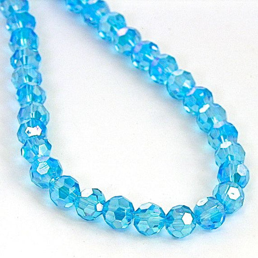 8mm Aqua Round Faceted Fire-n-Ice Crystal 16" Strand