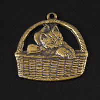 19x19mm Vintage Brass Kitten in Basket Charm pk/6