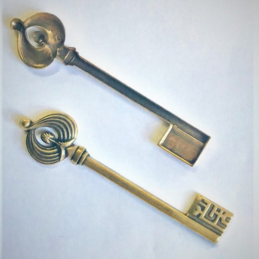 3.3in (85mm) Regal Skeleton Key Metal Stamping, Vintage Gold, pack of 3